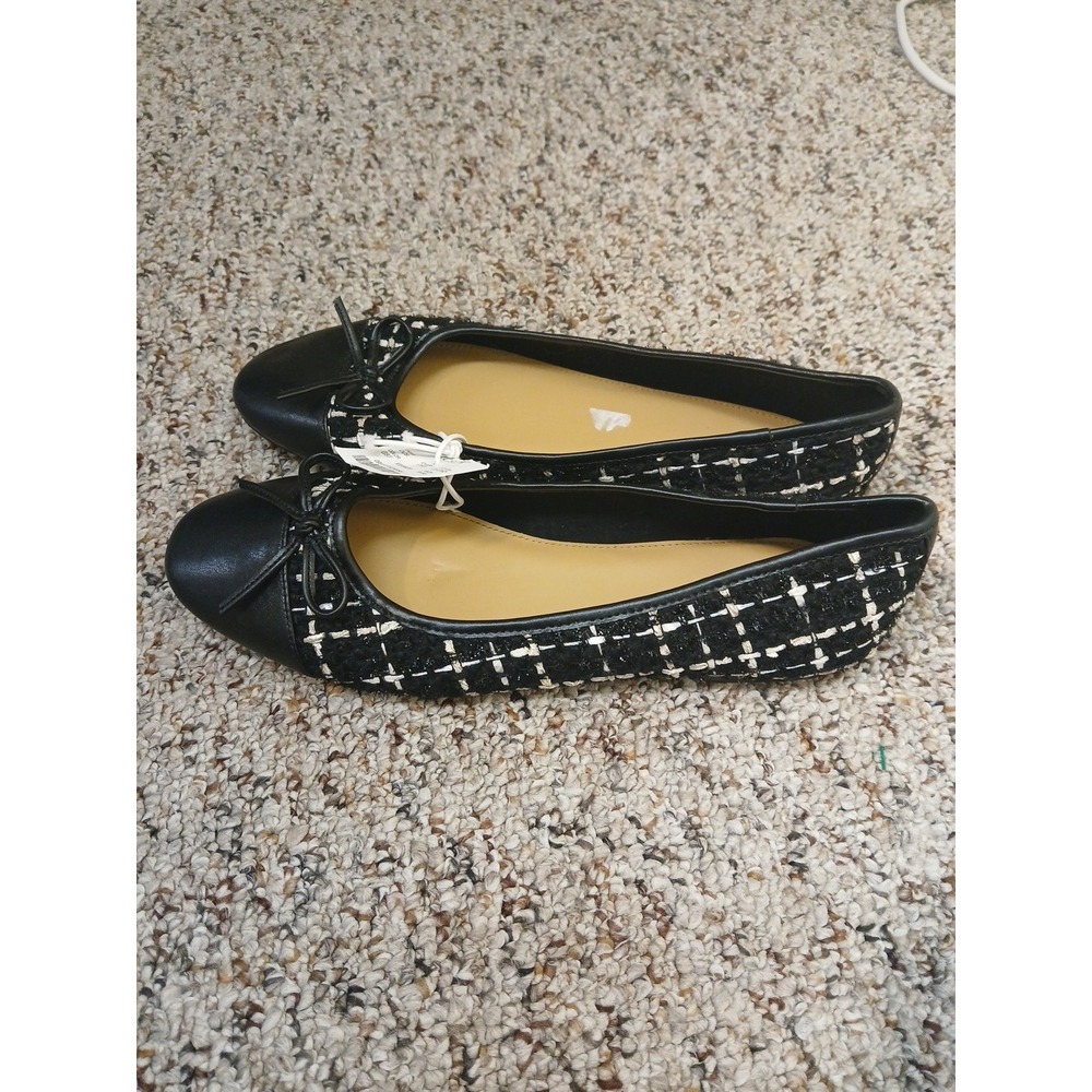 NEW J Crew‎ Factory Tweed Cap Toe Ballet Flats Gold Black Women's Size 9-M - Picture 3 of 7